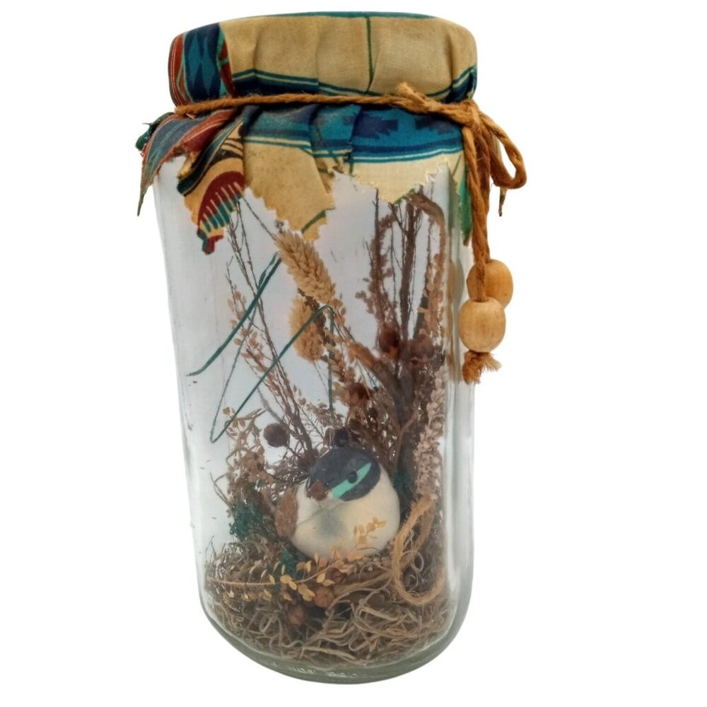 Aviary Glass Jar Native American Art Golden Harvest Southwest Bird Vintage 9.25"